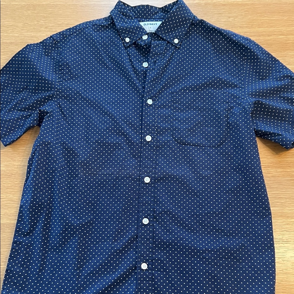 Old Navy Dark Blue Dotted Button-Down Shirt
